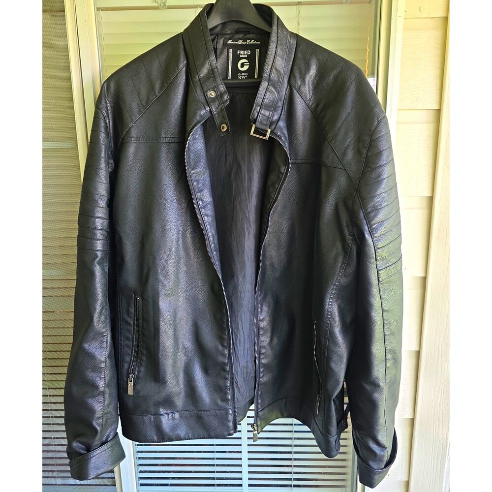Fried Denim Men's Black Leather Biker Jacket 3XL Big & Tall Zip Buckle